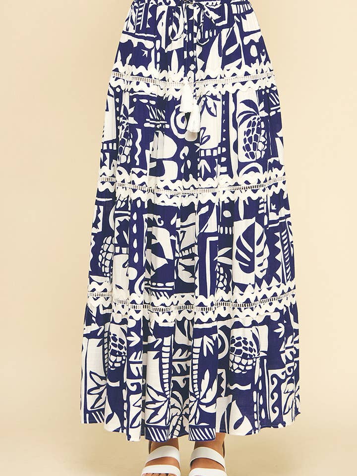 PRINT EYELET DETAILED TIERED MAXI SKIRTS - 6094S for wholesale by PINCH