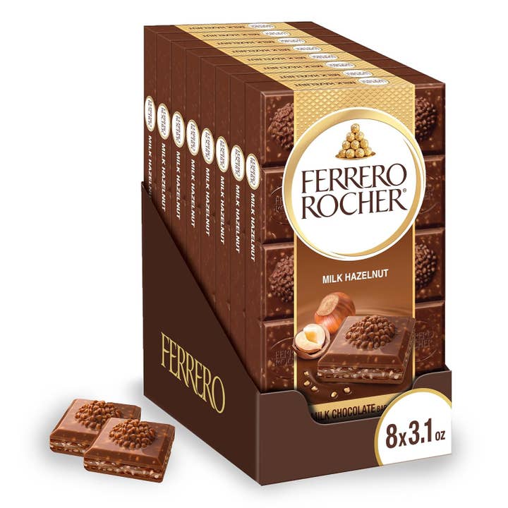 Long Island Candy Factory - Wholesale Chocolate Bar - Ferrero Rocher Premium Chocolate Bar Milk Hazelnut 3.1oz 8ct
