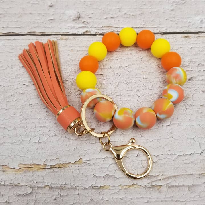 Silicone Beaded Bangle Tassels Keychain for wholesale by Treasure Wholesale