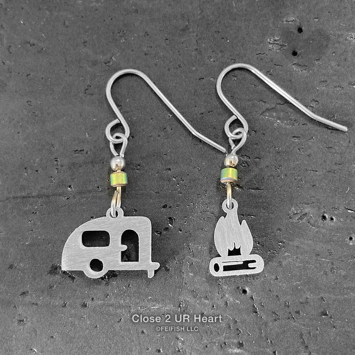 Close 2 UR Heart - Wholesale Dangle Earrings - Camper and Campfire Earrings