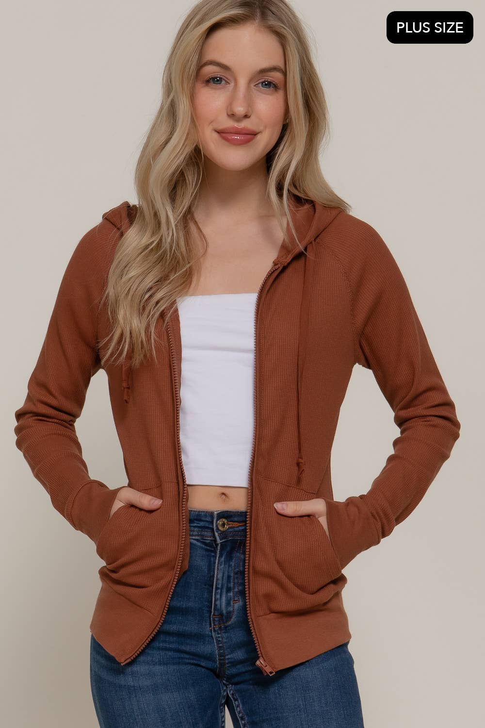 Active Basic | Active USA - Vendita all'ingrosso Felpa con cappuccio - Donna - [TAGLIA FORTE] Giacca Termica con Cappuccio a Maniche Lunghe e Tasca a Marsupio15