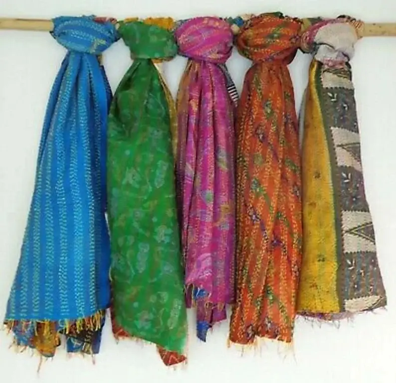 GYPSY STUDIO - Wholesale Scarf - Women's - Gorgeous Kantha Hand Stitch Reversible Silk Scarf/Wrap Scarf6