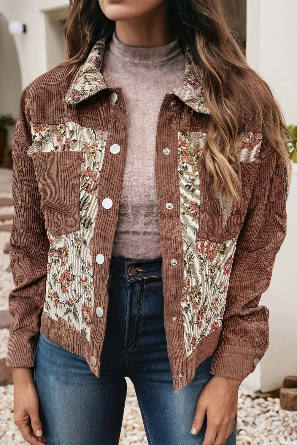 Little Daisy Closet - Wholesale Shirt Jacket/Shacket - Women's -  LDC Ribbed Retro Floral Patchwork Shirt Style Jacket5