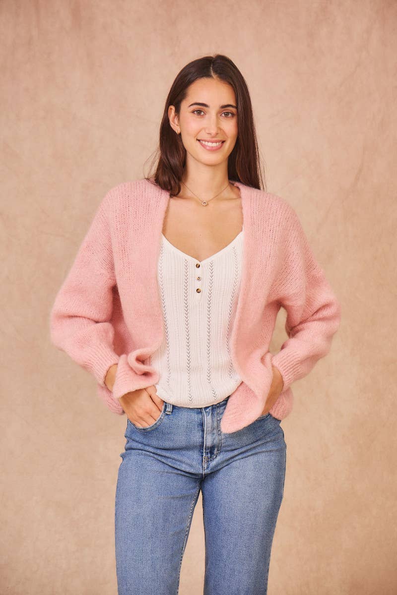Calie Paris – Großhandel Strickpullover – Damen – Offene Mohair-Mischung Strickjacke1