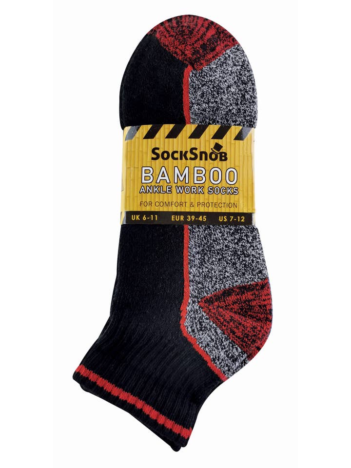 Black Mens 6 Pack Short Trainer Bamboo Work Socks for Steel Toe for wholesale on Faire