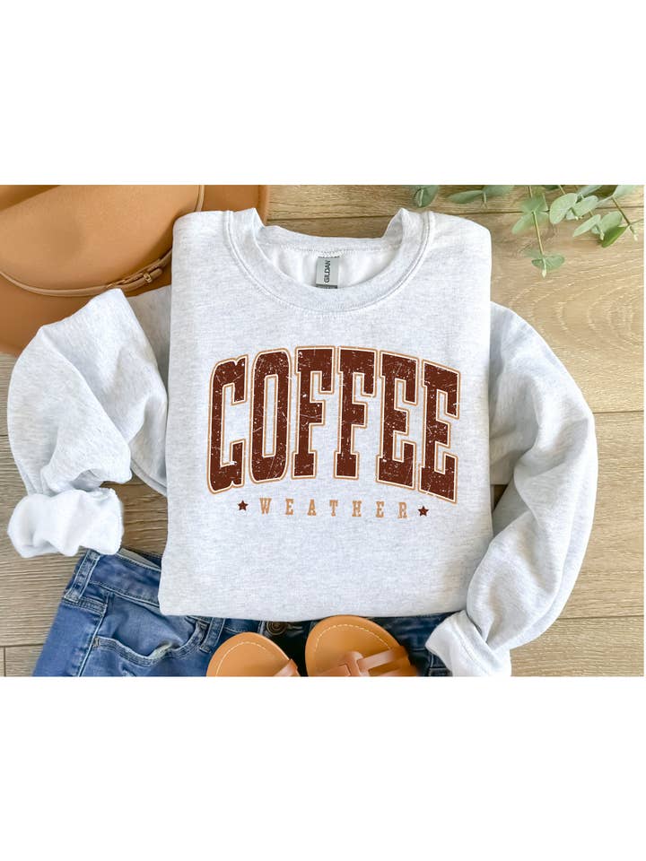 4 little hearts - Wholesale Graphic Sweatshirt - Women's - Coffee weather crewneck sweatshirt