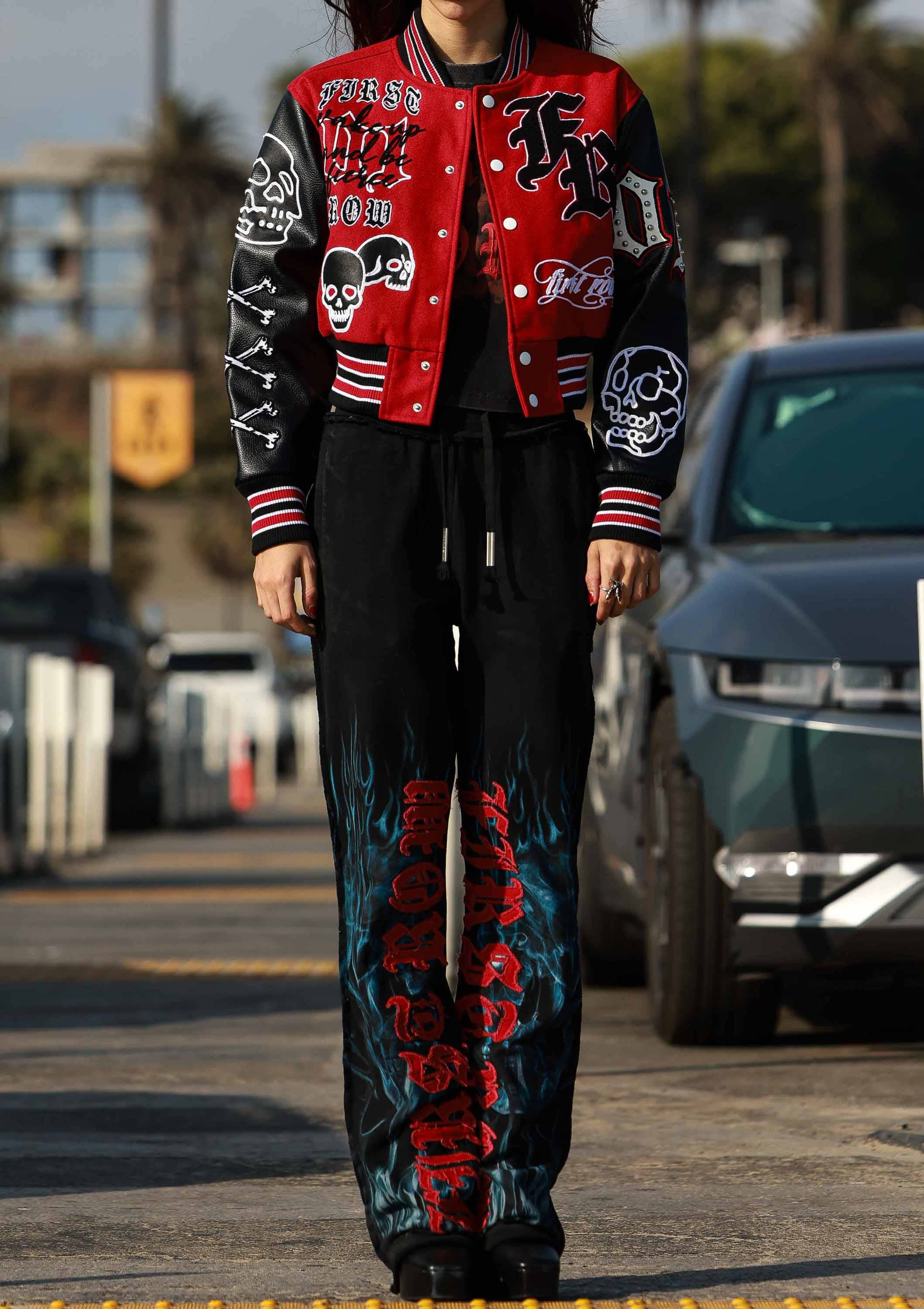 Red WAKE UP AND BE FIERCE VARSITY JACKET for wholesale on Faire3