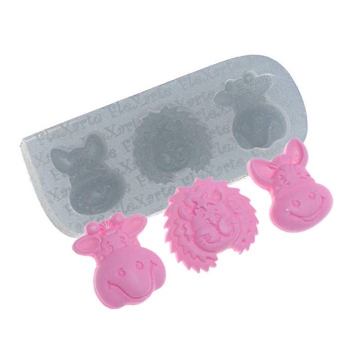 Safari Cow + Lion Animal Silicone Mold Fondant Mold Cake Cupcake Decoration Chocolate Baking Mould DIY for wholesale by Flexarte USA