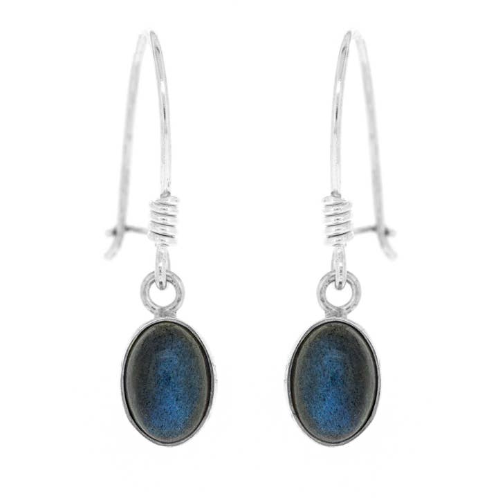 Labradorite Oval Drop Earrings with Safety catch and Box for wholesale by Nova Silver