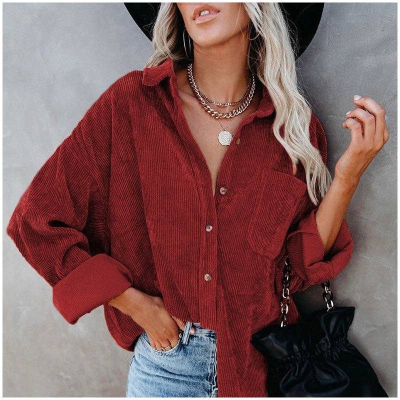 FurDecoration - Wholesale Jacket - Women's - Corduroy Lapel Jacket - Solid Color Casual Outerwear9