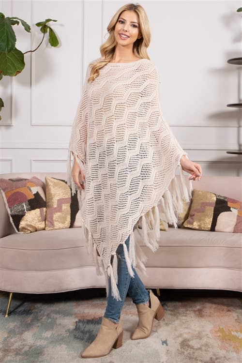 MYS Wholesale Inc - Wholesale Poncho - Women's - Knitted Net Wave Pattern Fringe Tassel Poncho4