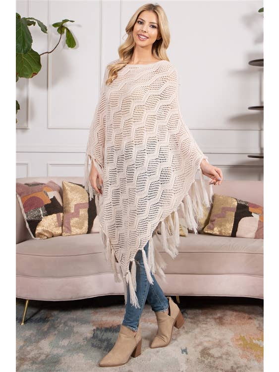 MYS Wholesale Inc - Wholesale Poncho - Women's - Knitted Net Wave Pattern Fringe Tassel Poncho4