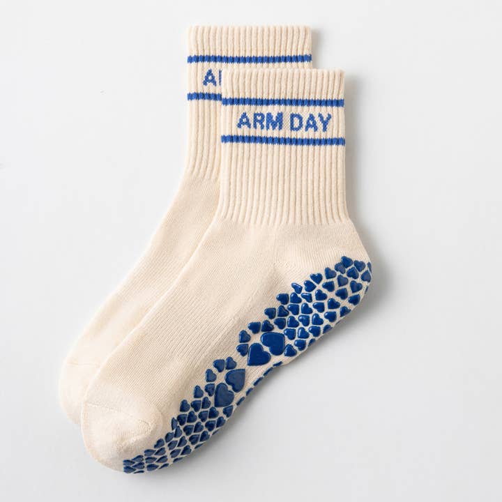Arm Day - Days of the week Pilates Grip socks for wholesale by Paddi Studio