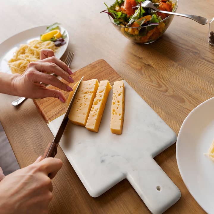 LuxeDesigns Co LLC - Wholesale Cheese Board - Wood & Marble Paddle Cheese, Crackers and Charcuterie Board8