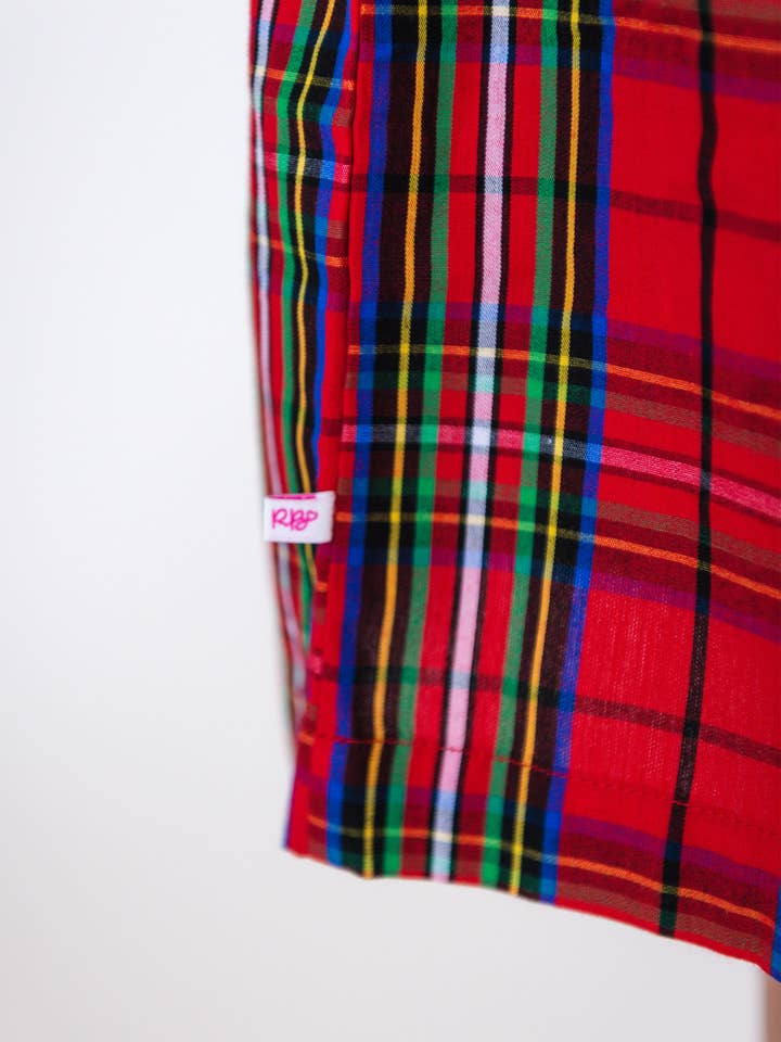 Vermelho Vestido Midi com Camadas e Mangas Bufantes 3/4 Xadrez Vermelho Nicholas para Mulher para venda a revendedores na Faire5