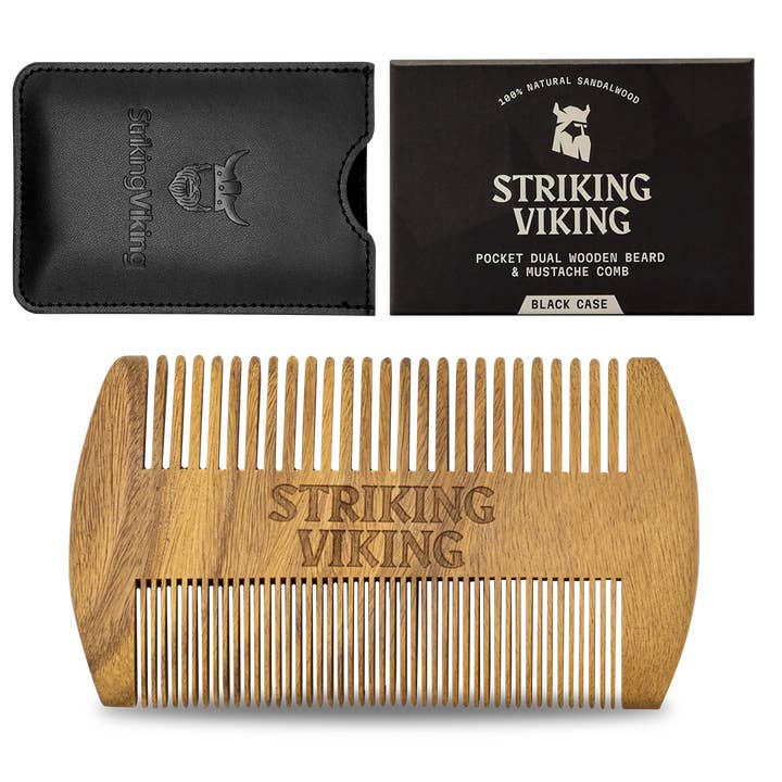 Striking Viking - Wholesale Beard Brush/Comb - Sandalwood Wooden Beard Comb (Black)