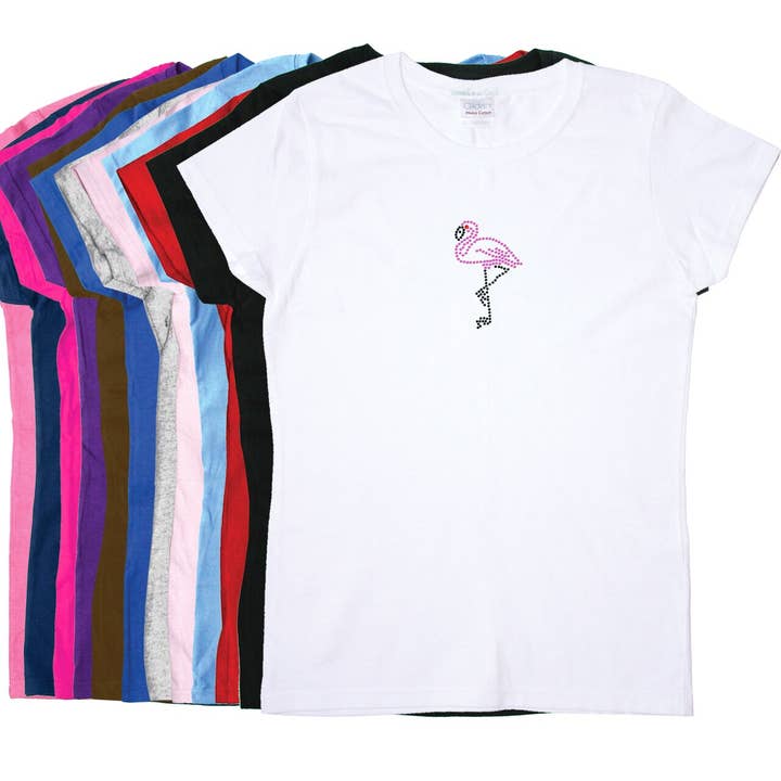 Small Pink Flamingo with Black Legs - Women's T-shirt for wholesale by Dog in the Closet