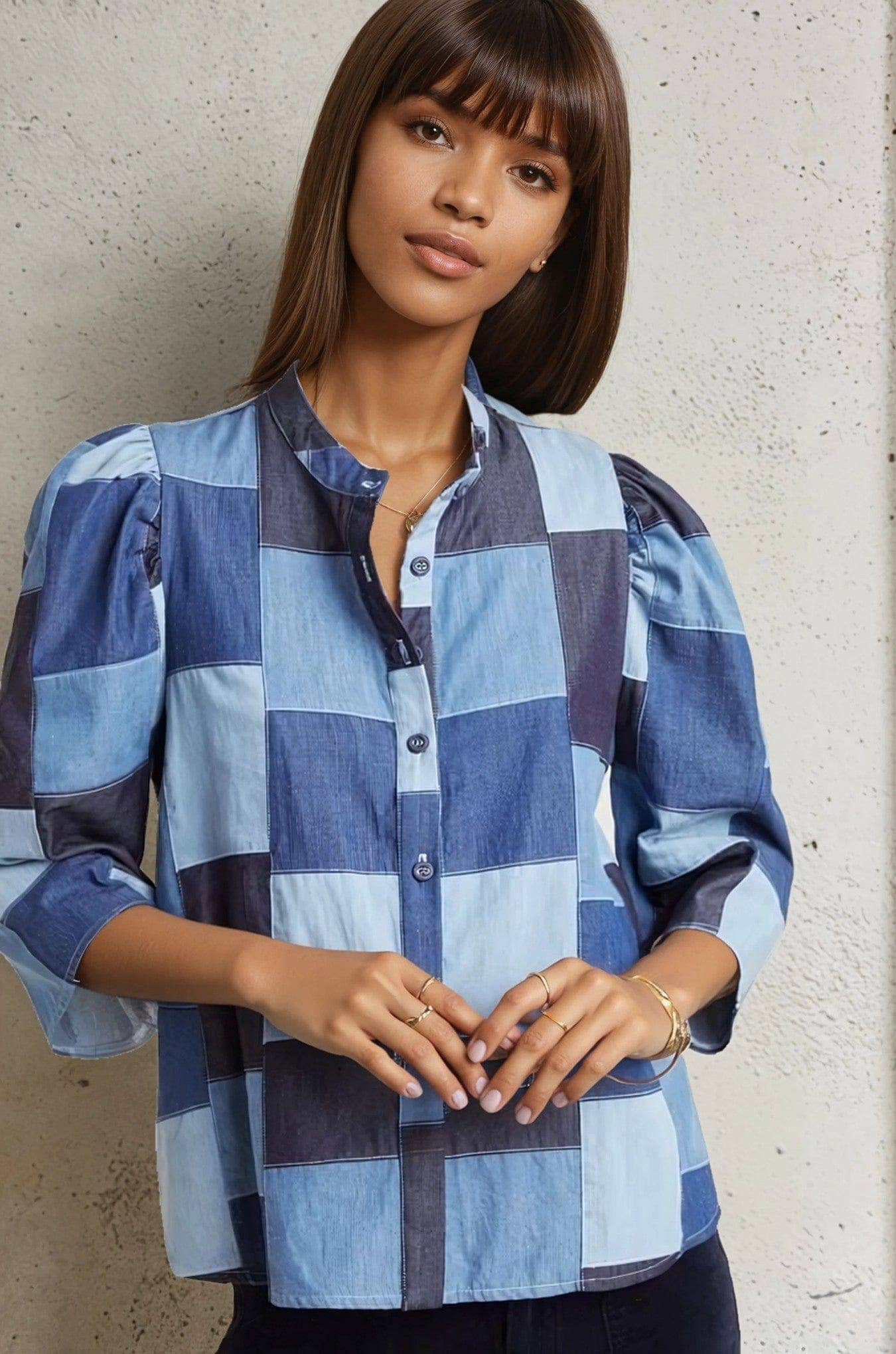 Buttondown Western Style - Denim Patchwork for wholesale on Faire
