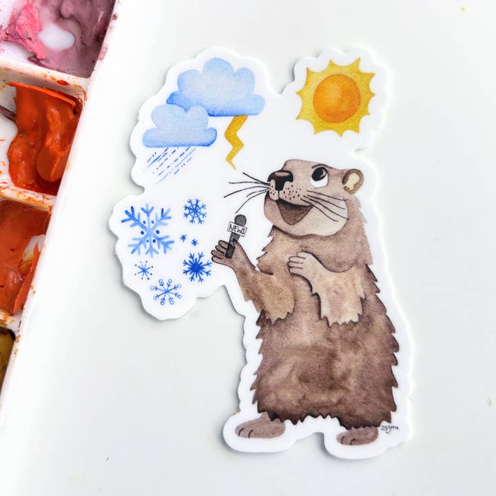 Autocollant en vinyle Jour de la marmotte Punxsutawney Phil Pennsylvanie pour la vente par Owlfeathers Watercolor