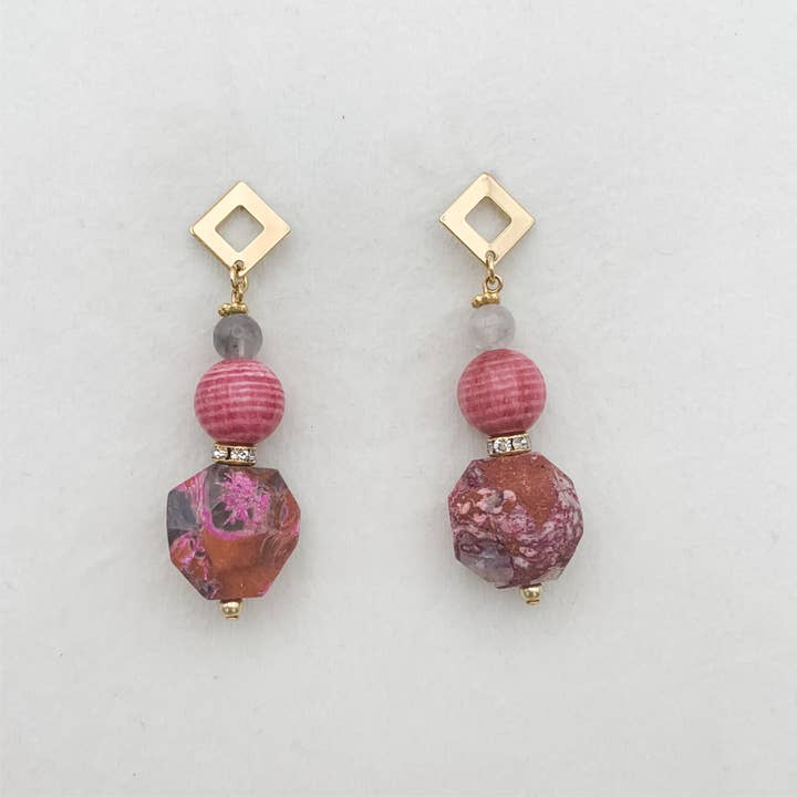 Olivia Grace Jewelry - Vente Boucles d'oreilles pendantes - BOUCLES D'OREILLES EN RHODONITE ET RHODOCHROSITE1