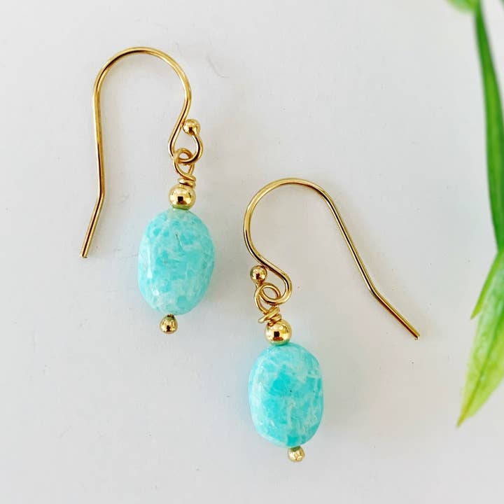 Boucles d'oreilles Laguna en amazonite, remplies d'or 14 carats pour la vente par Mermaids + Madeleines