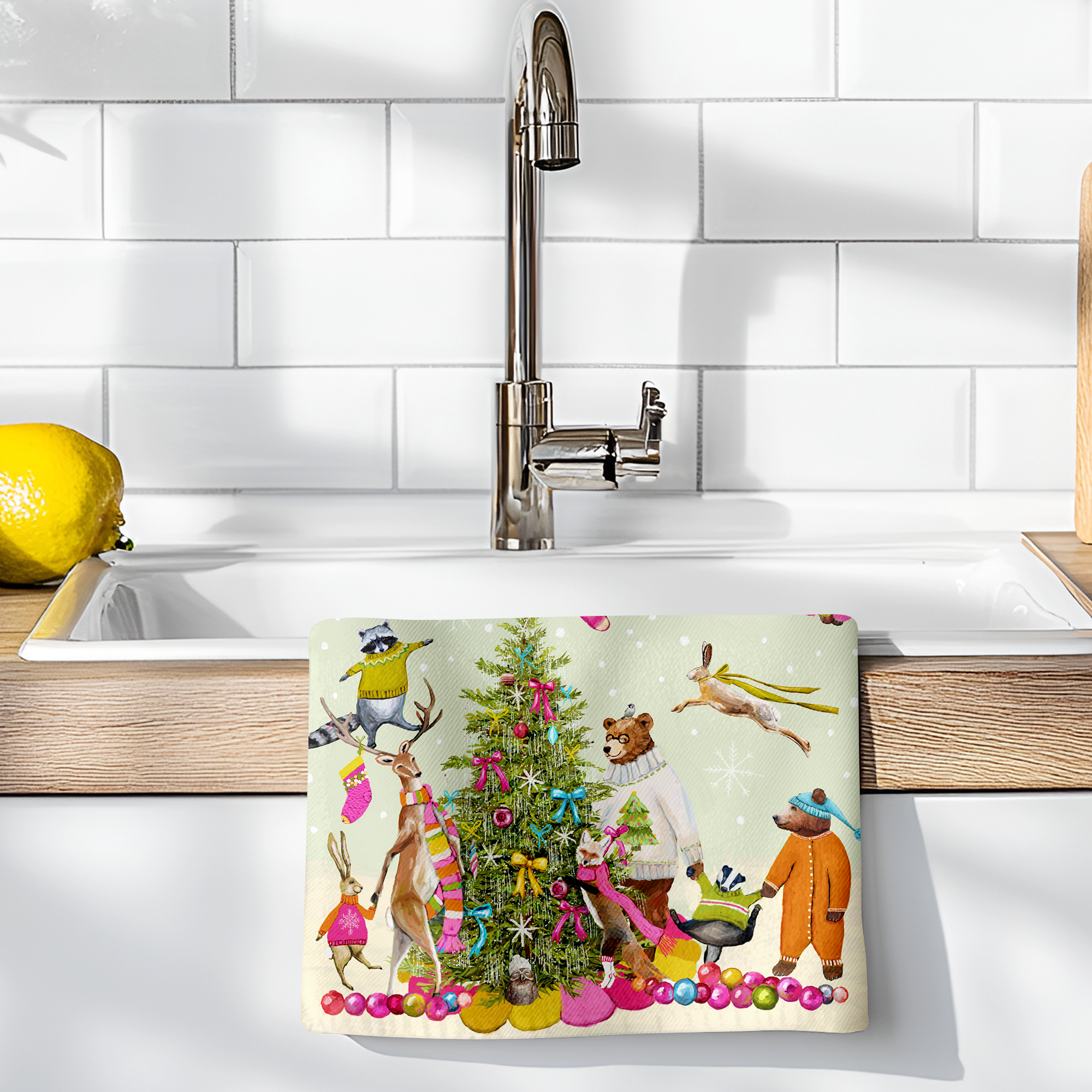 Cathy Walters Art - Wholesale Tea Towel - Woodland Party Tea Towel2