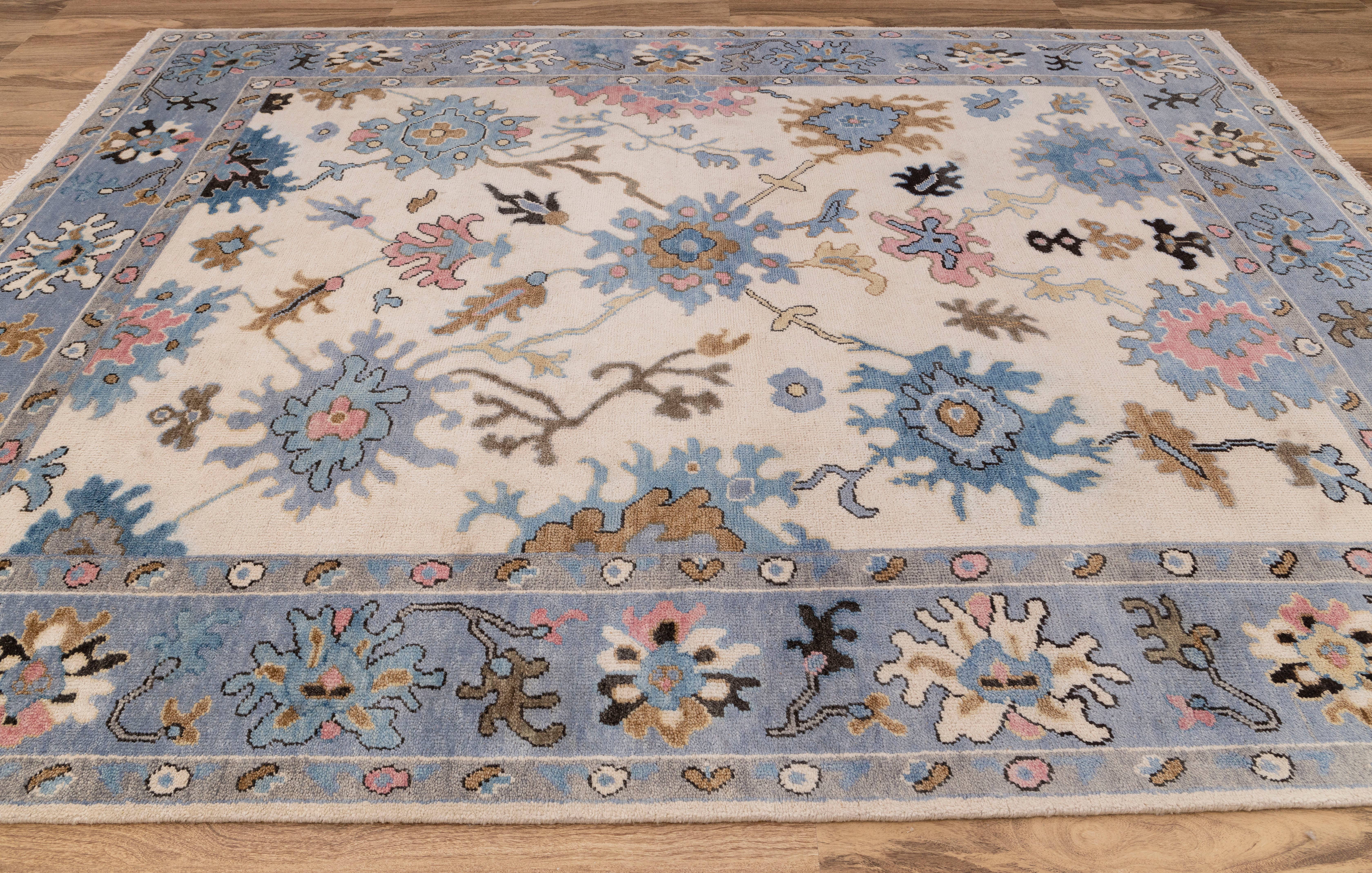 Aesthetic Homes LLC - Wholesale Area Rug - 9x12 Ivory Blue Oushak Wool Rug - Hand Knotted 84086