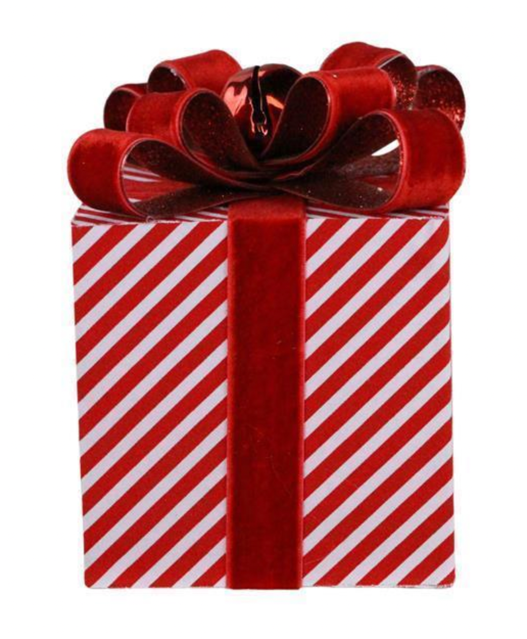 Dunn Deals – wholesale Decorative tabletop object – Candy Cane Lane - 6.75"H TABLE TOP WRAPPED PRESENT RED/WHITE0