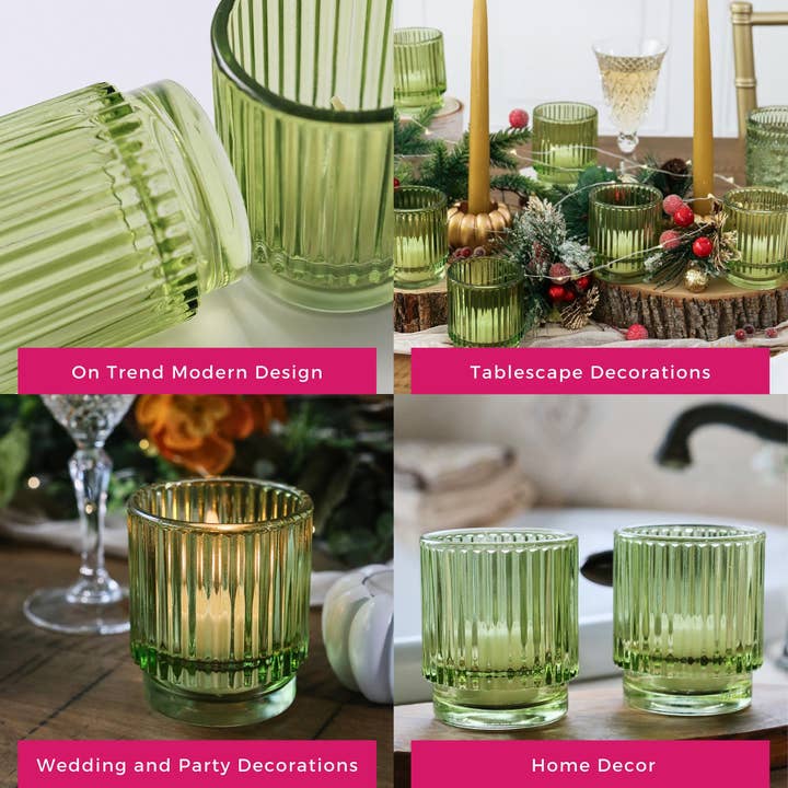 Kate Aspen – Großhandel Kerzenhalter – Votivkerzenhalter aus geripptem grünem Glas (6er-Set)