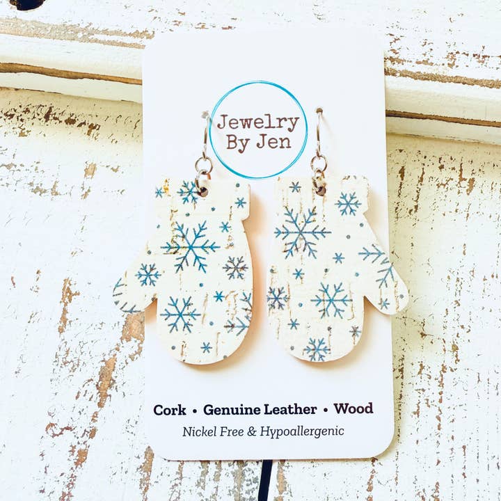Jewelry By Jen - Wholesale Dangle Earrings - Mitten Earrings: Snowflakes