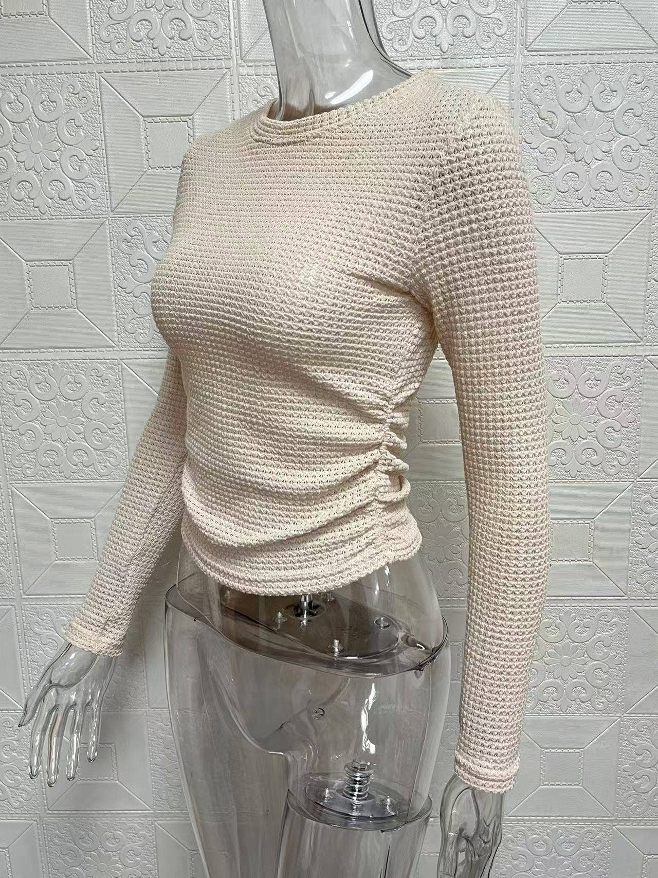 HIDDENBRAND - Wholesale T-Shirt - Women's - Plain Waffle Fitted long Sleeve Top12