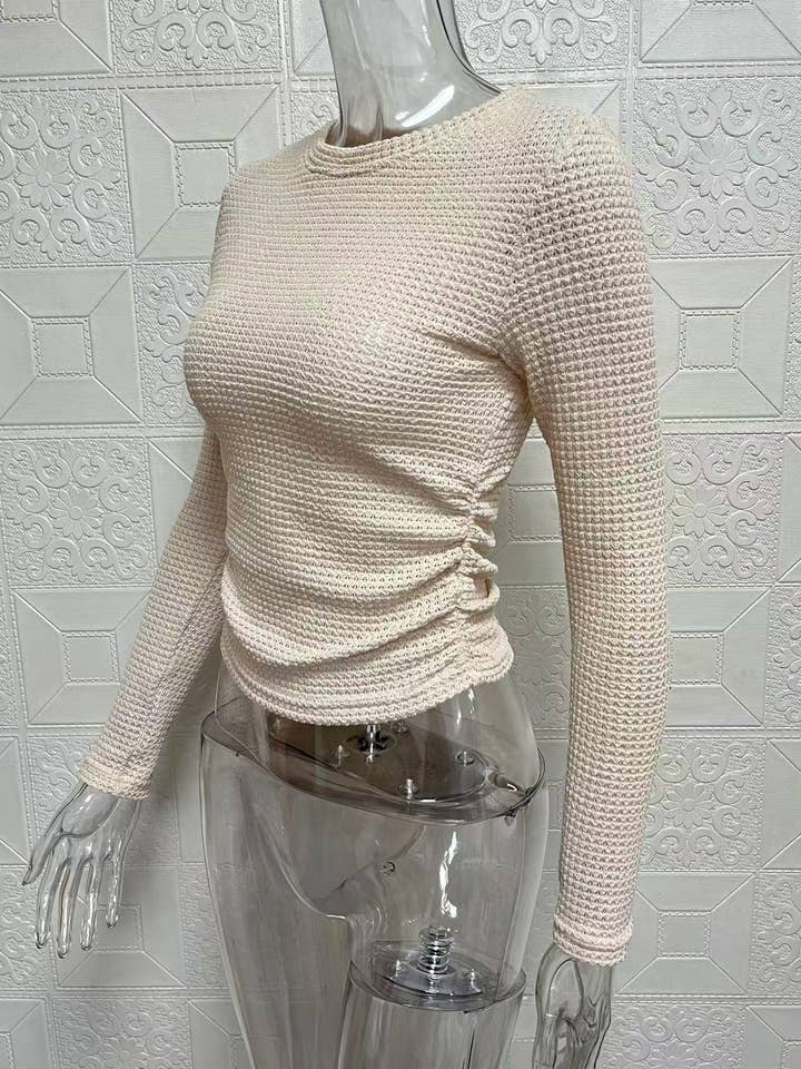 HIDDENBRAND - Wholesale T-Shirt - Women's - Plain Waffle Fitted long Sleeve Top12