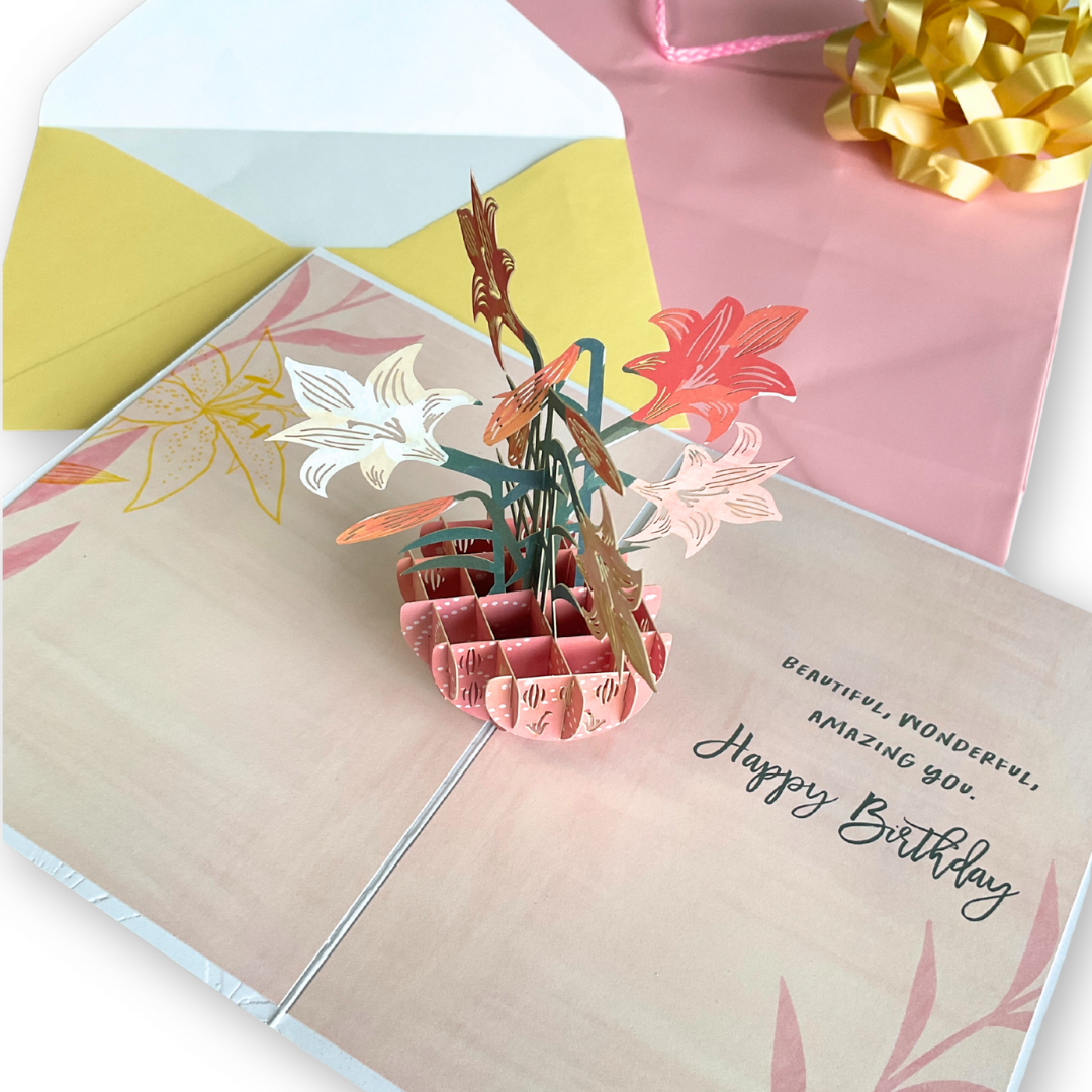 Designer Pop! - Wholesale Birthday Card - Stargazer Lilies 3D Birthday Card Pop-Up Lily Bouquet Design5