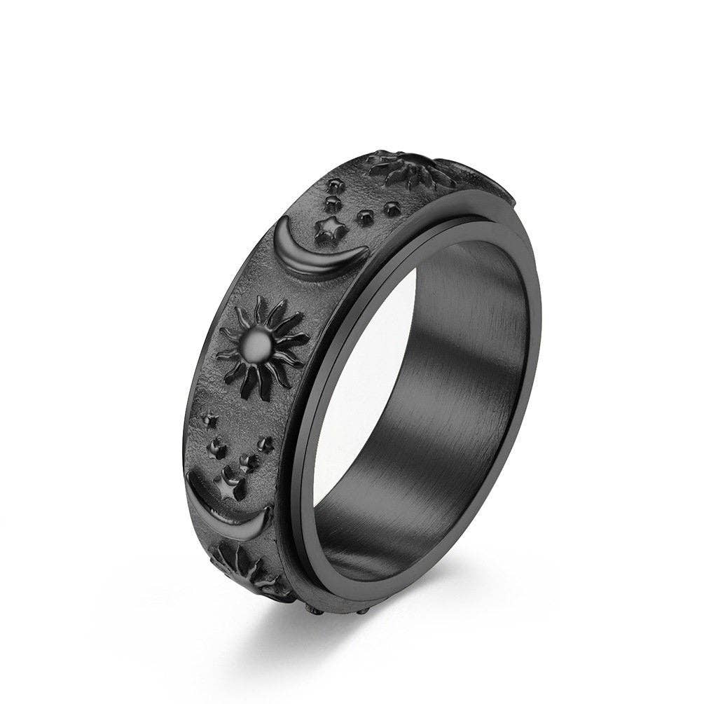 Perimade & Co. LLC – Anel de banda por atacado – Anel giratório Sun Moon Star Fidget em aço inoxidável3