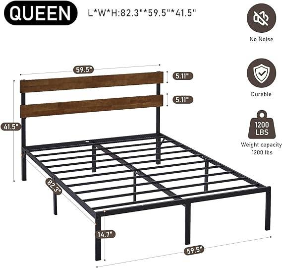 OUVR - Wholesale Bedroom Furniture - Queen Bed Frame, Platform Bed Frame with Headboard, Bed Fram17