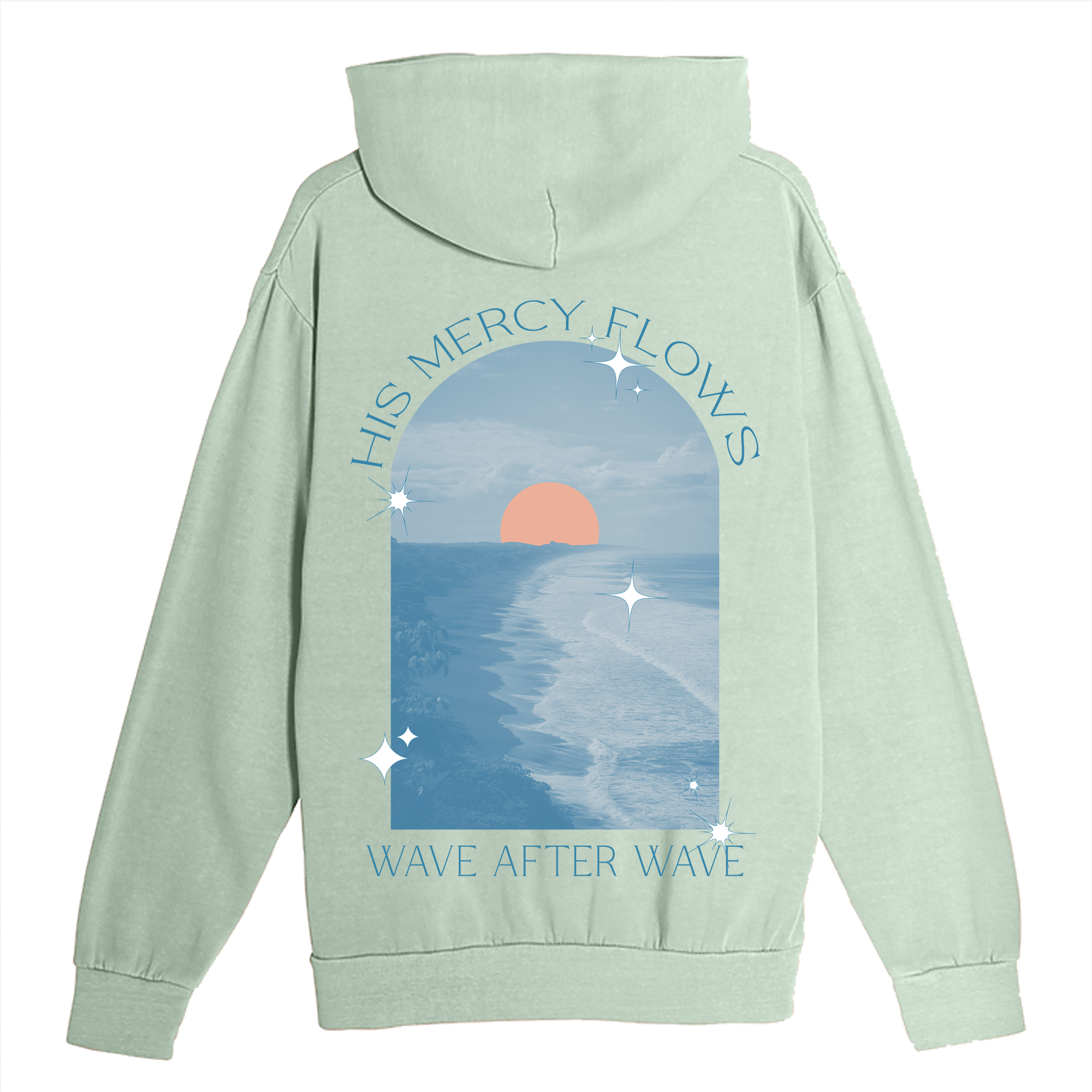 His Mercy Flows Wave After Wave Pullover Hoodie - Oil Green for wholesale on Faire3
