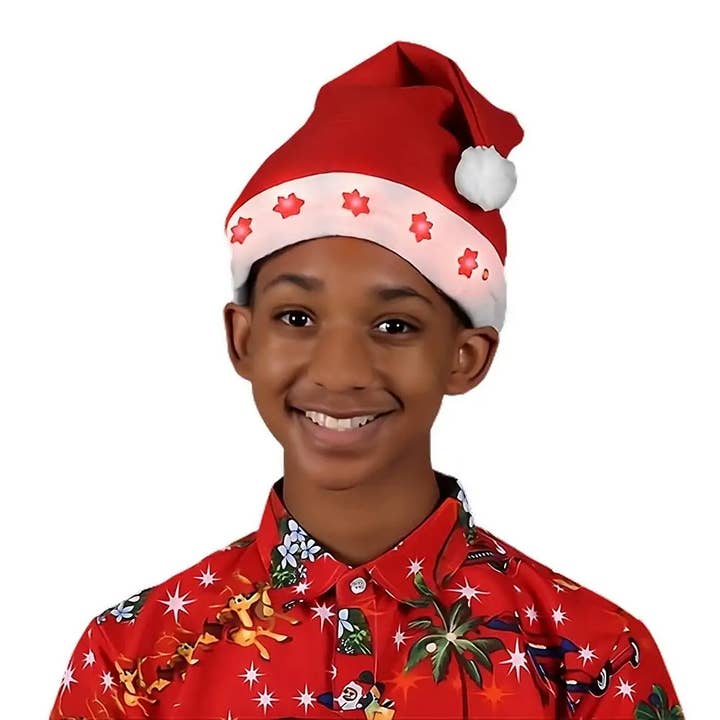 Santa Hat with Flashing Snowflakes for wholesale by Blinkee.com, LLC