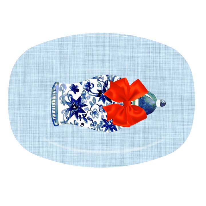 Platter - Christmas Ginger Jar with Red Bow for wholesale by Peachy Pendants