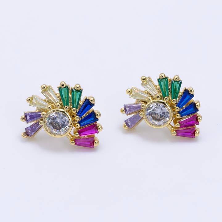 24K Gold Filled Multicolor Baguette CZ Studs | AD759 for wholesale by Aim Eternal
