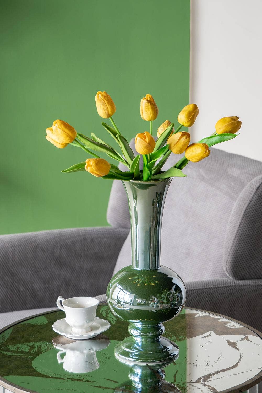 A&B Home Group Inc. - Wholesale Vase - D6x14" Rounded Vase w/ Pedestal Base Green Electroplating1