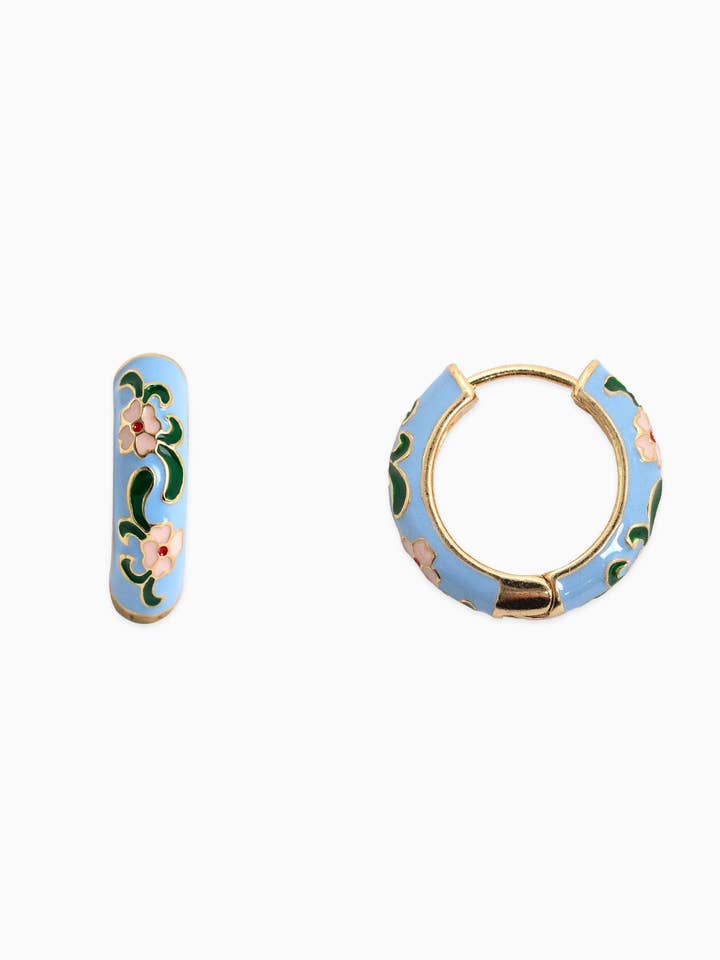 Boucle d'oreille créole vintage colorée à fleurs pour la vente par Sessori