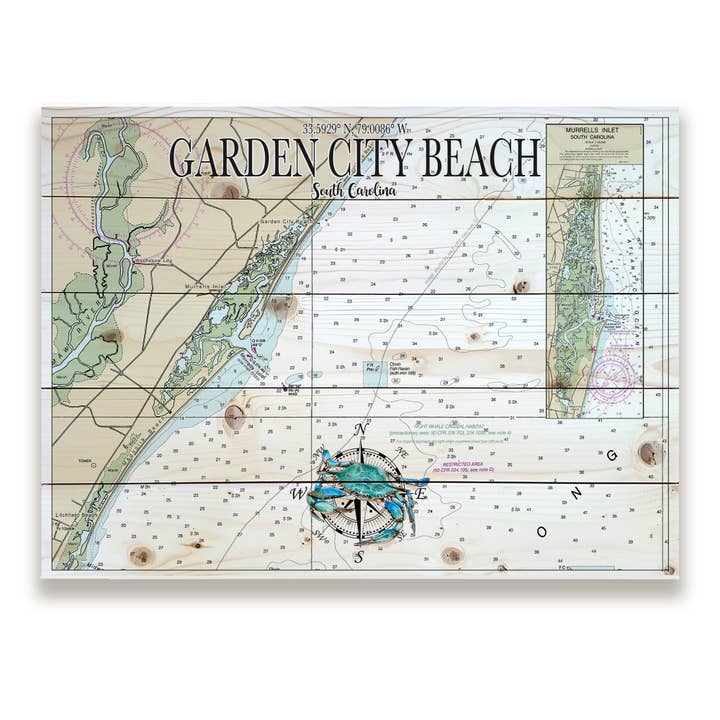 Garden City, SC 18x24 Wood Pallet Map for wholesale by Map Mom