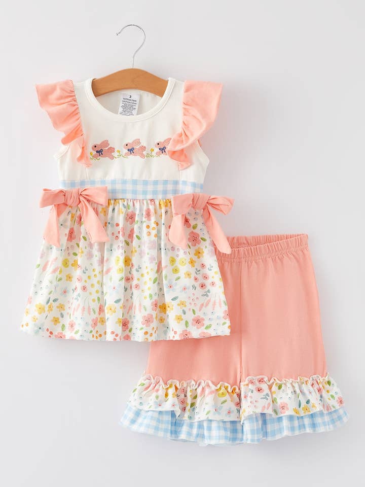 Easter Bunny Embroidery Girls Outfits set for wholesale by Rylee Faith Designs