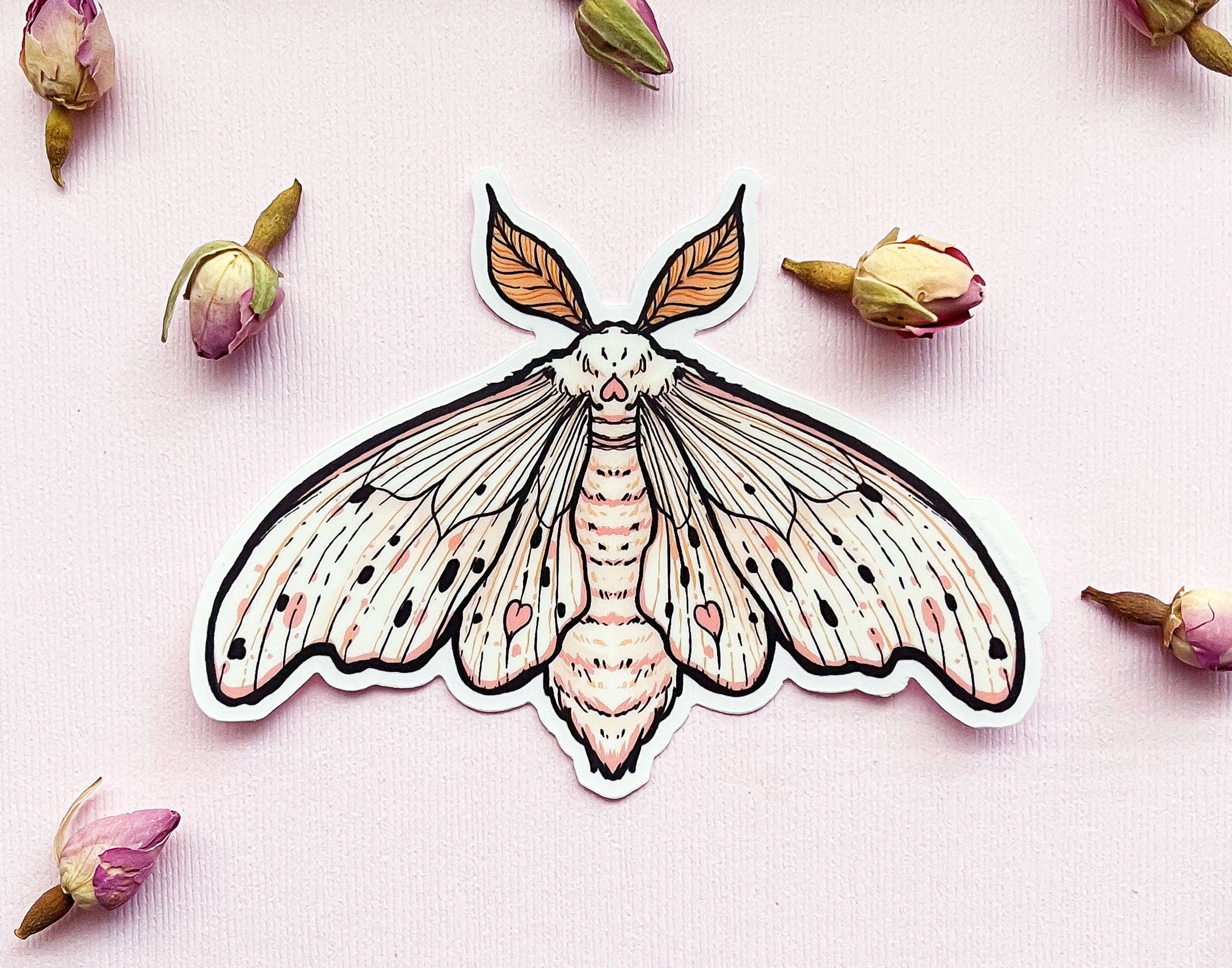 Alum and Ink - Wholesale Sticker - Poodle Moth (Domestic Silk Moth, Bombyx mori) Clear Vinyl Sticker0