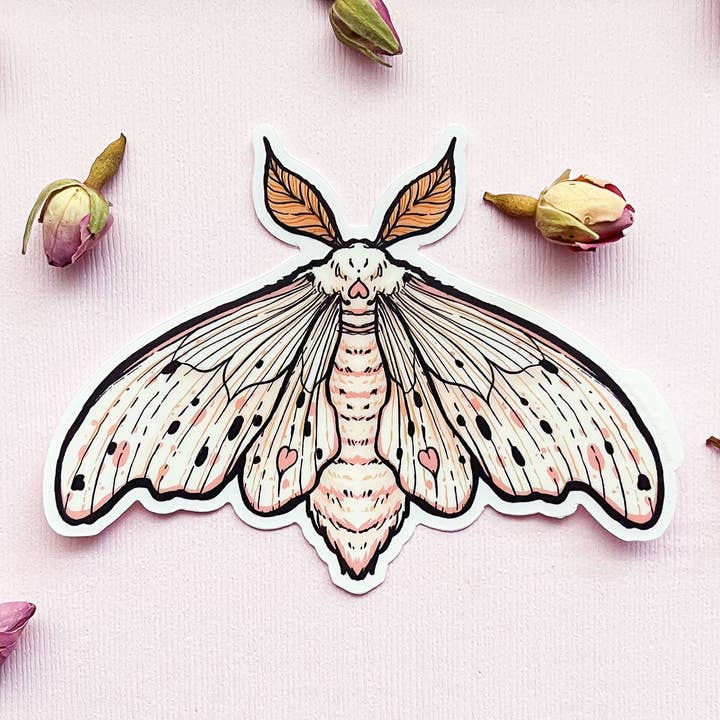 Alum and Ink - Wholesale Sticker - Poodle Moth (Domestic Silk Moth, Bombyx mori) Clear Vinyl Sticker