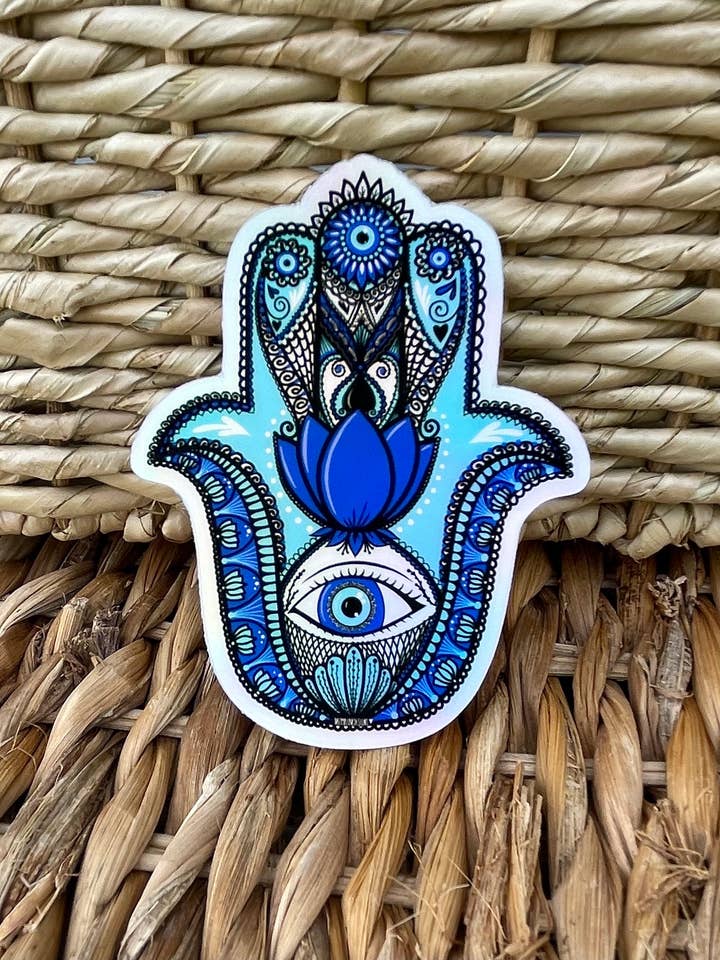 Autocollant holographique Evil Eye Hamsa pour la vente par Dalimalovedesigns