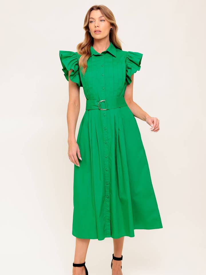 Abito midi solido intrecciato - ID21762 VERDE per la vendita all'ingrosso da parte di FLYING TOMATO