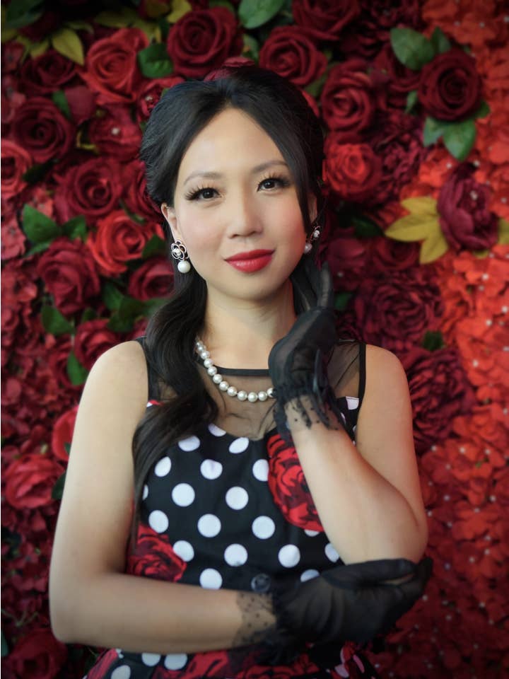 Dolly & Dotty - Wholesale Dress - Women's - Elizabeth Vintage Style Polka Roses Party Dress in Black-Red