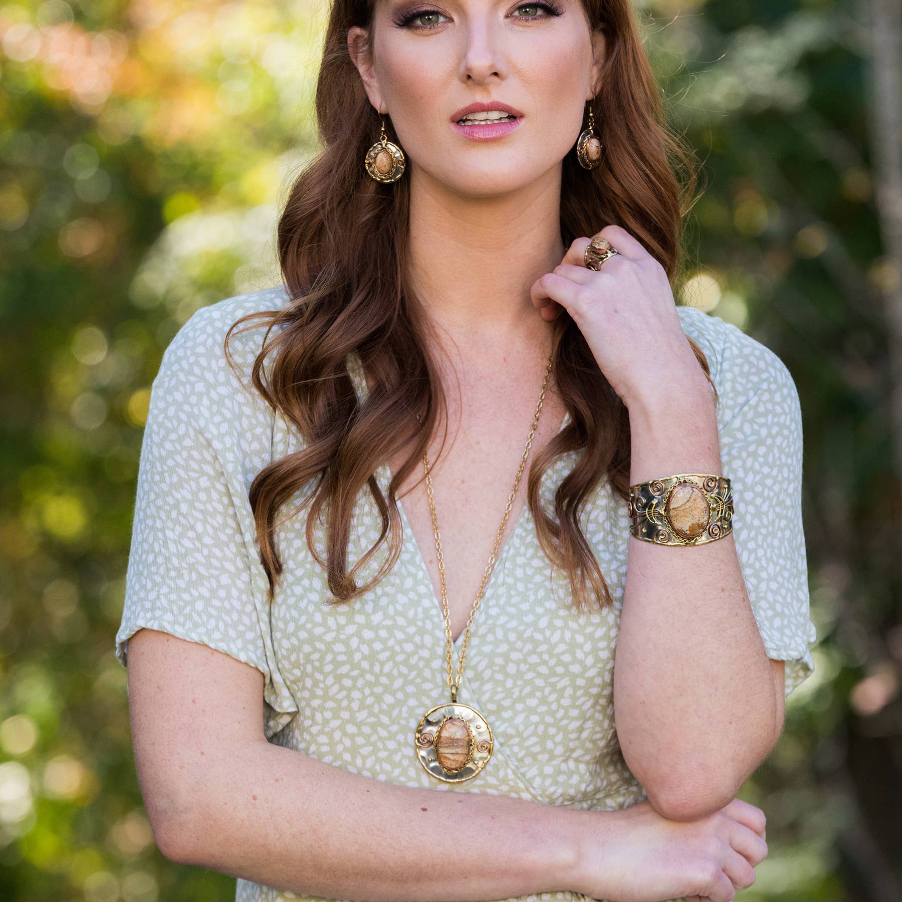 Anju Jewelry - Wholesale Pendant/Charm Necklace - Mixed Metal and Picture Jasper Stone Pendant with Chain2