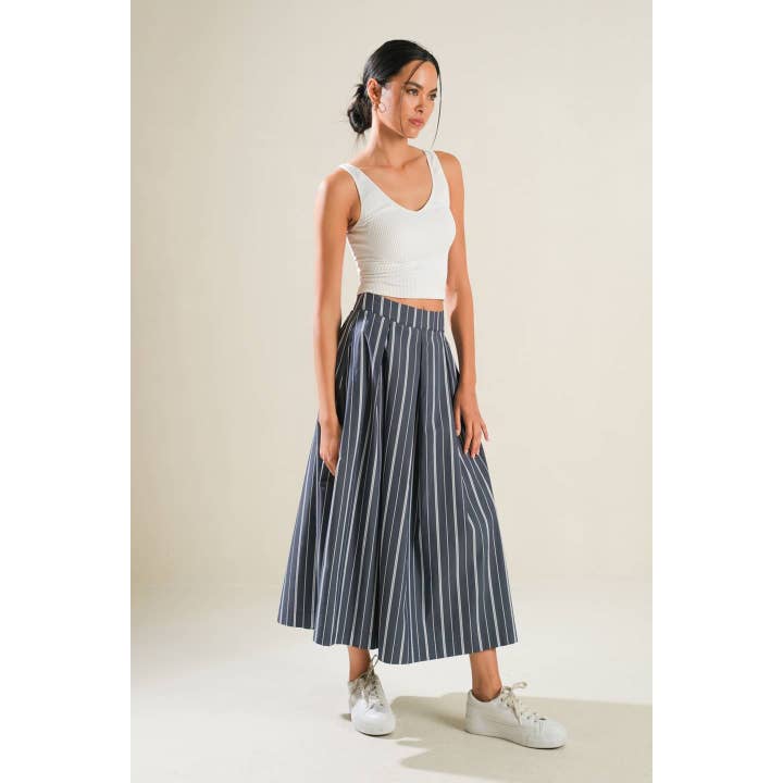 BNS - Wholesale Skirt - Women's - Striped Woven Skirt with Side Zipper and Pockets